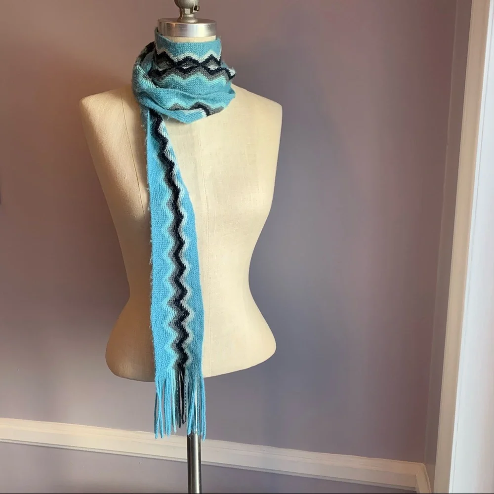 GAP blue stripe scarf & Preview green and black zig zag pattern extra long